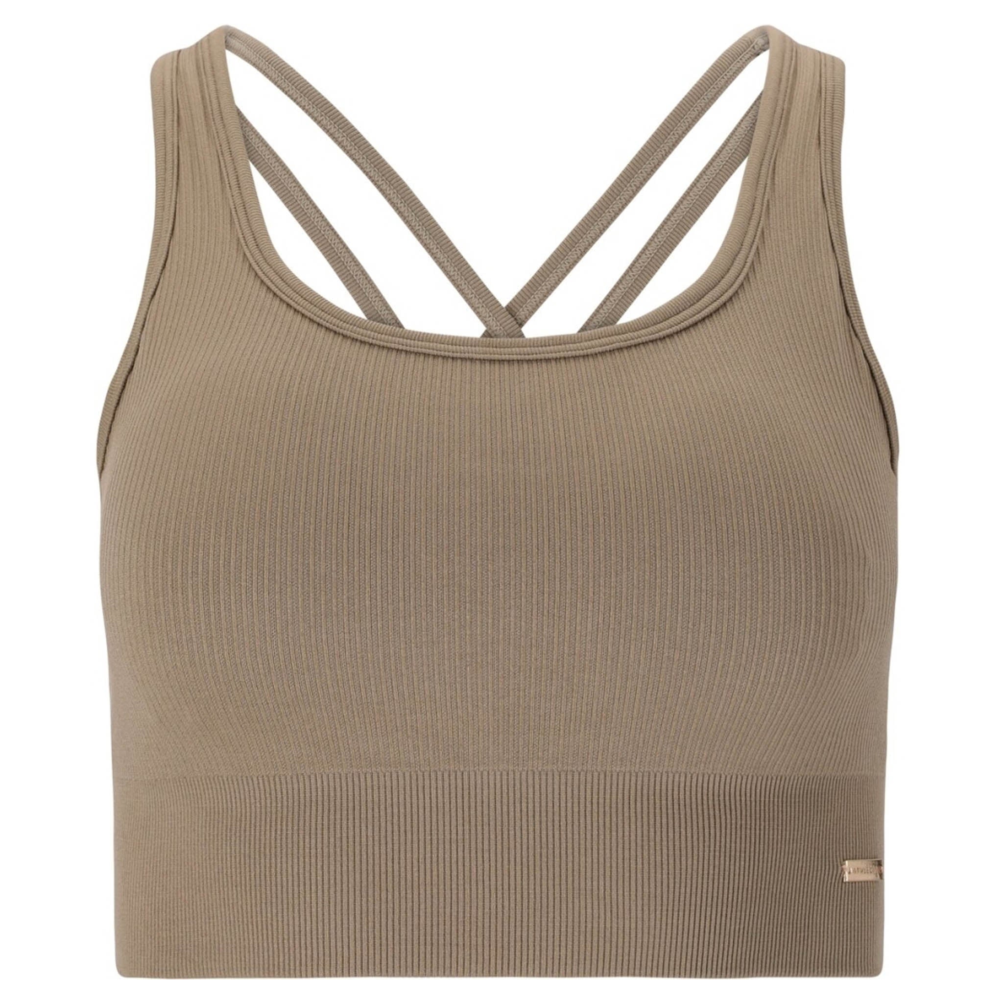 Athlecia Aideny Womens Seamless Rib Bra Top: Desert Taupe