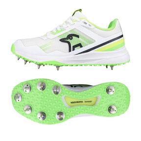 Kookaburra KC 2.0 Spike Cricket Shoes 2025: White/Lime