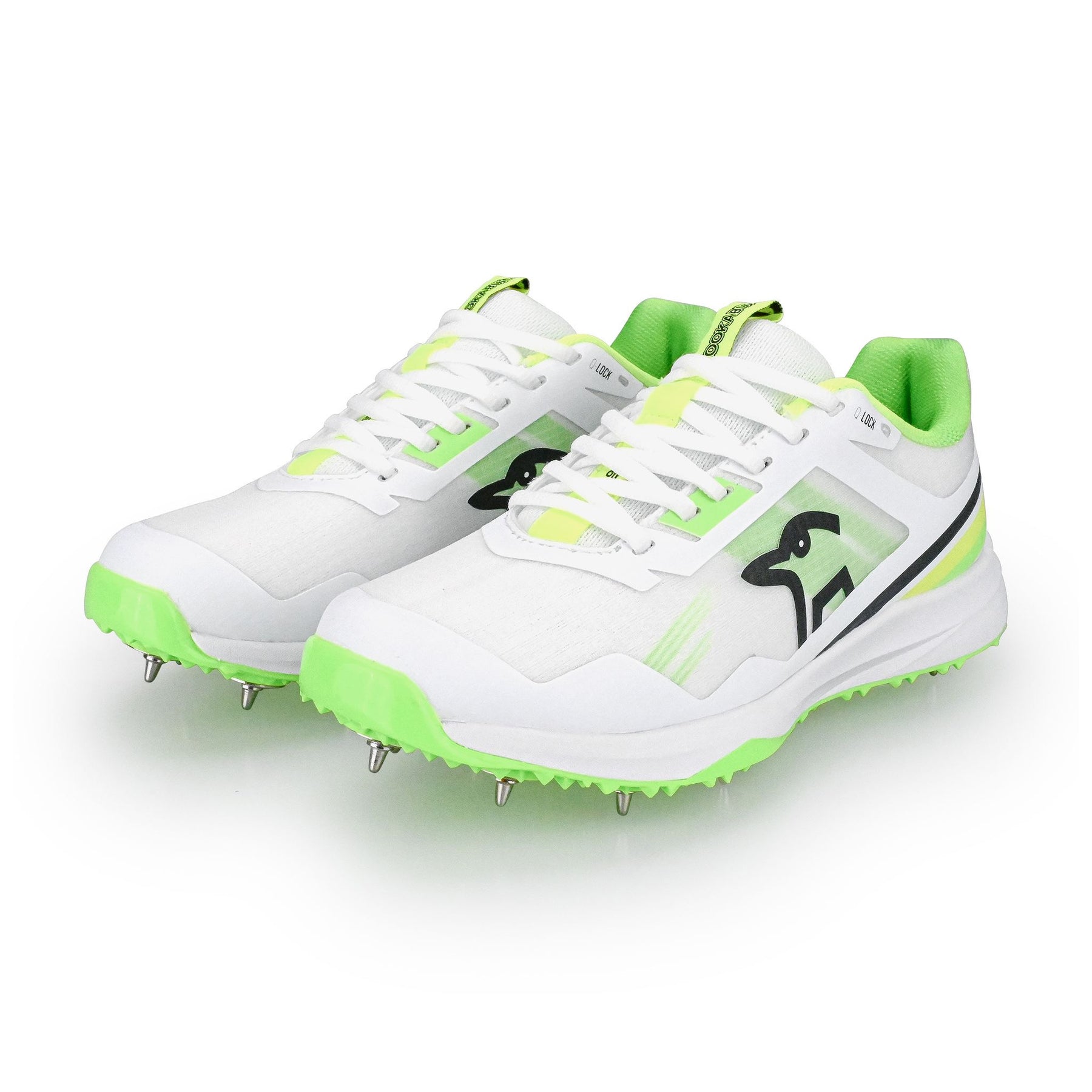 Kookaburra KC 2.0 Spike Cricket Shoes 2025: White/Lime