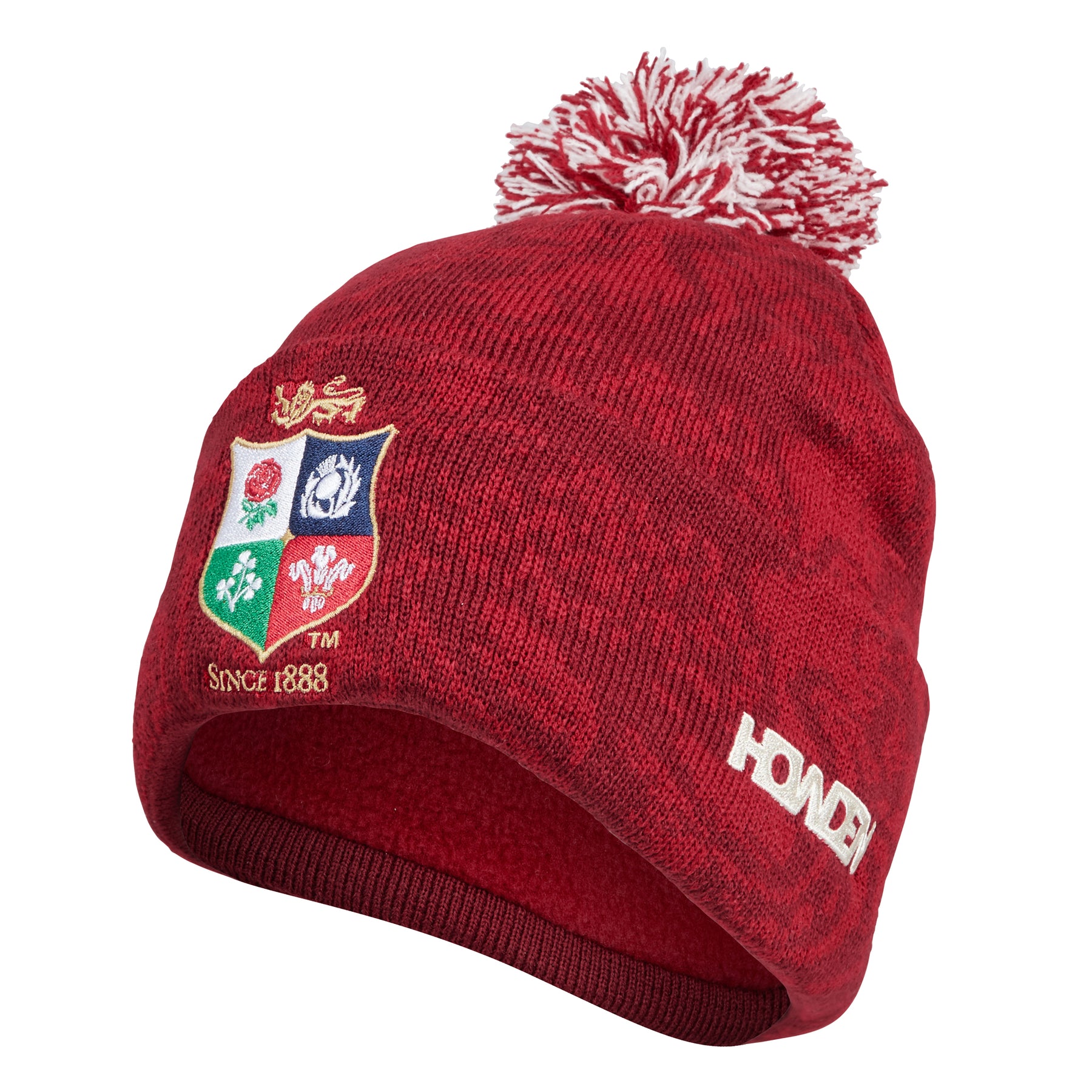 British & Irish Lions Rugby Fleece Lined Bobble Hat: Red