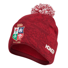 British & Irish Lions Rugby Fleece Lined Bobble Hat: Red