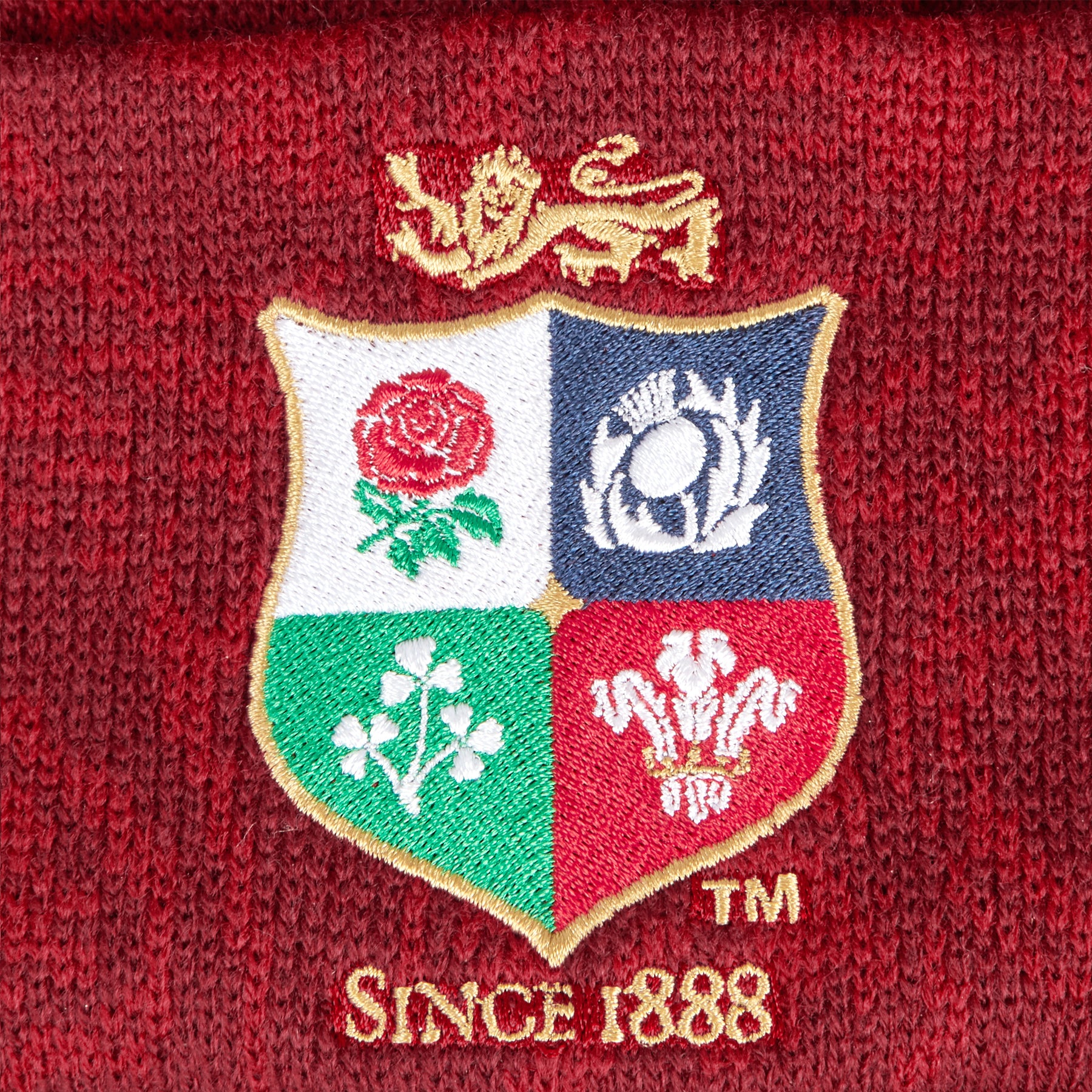 British & Irish Lions Rugby Fleece Lined Bobble Hat: Red