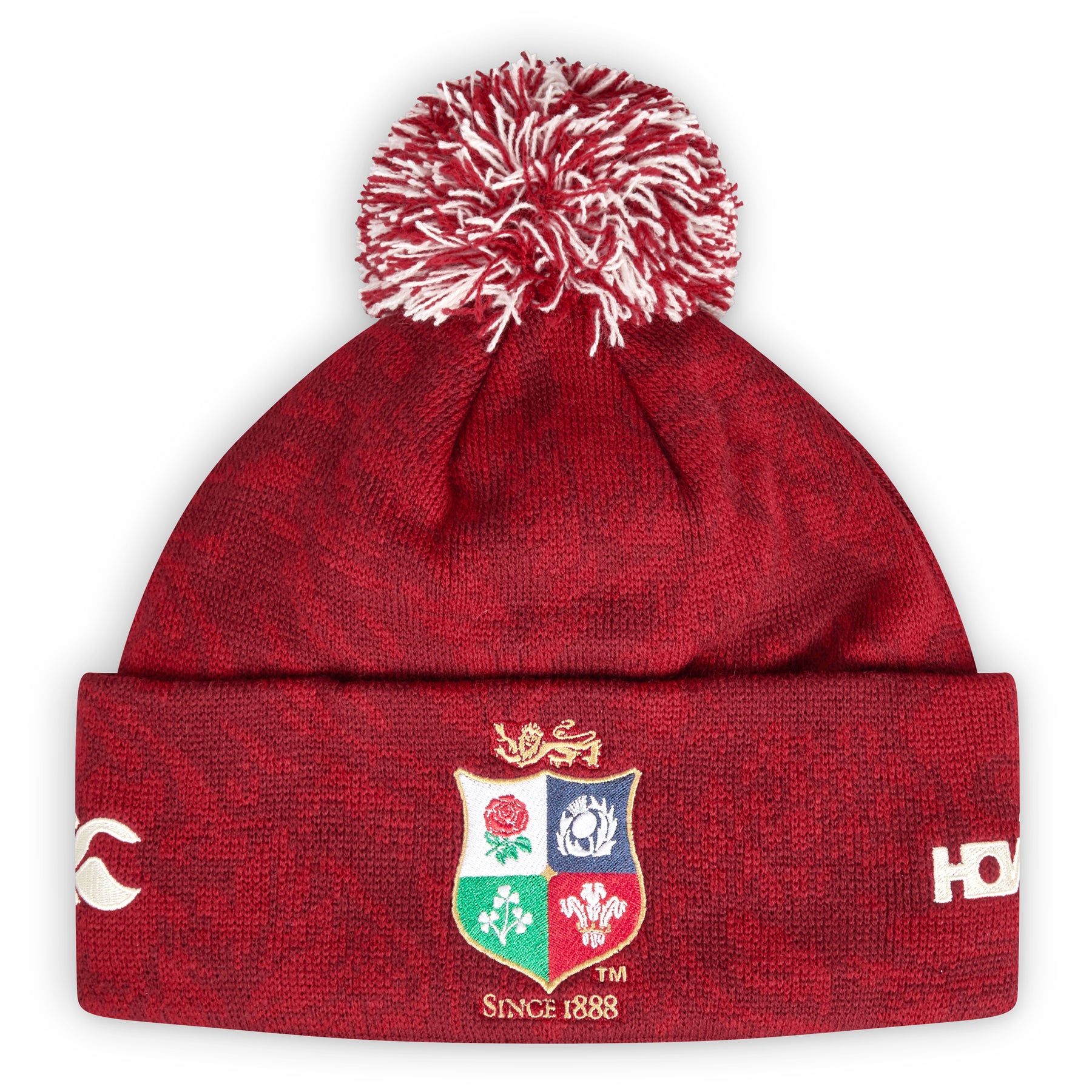 British & Irish Lions Rugby Fleece Lined Bobble Hat: Red