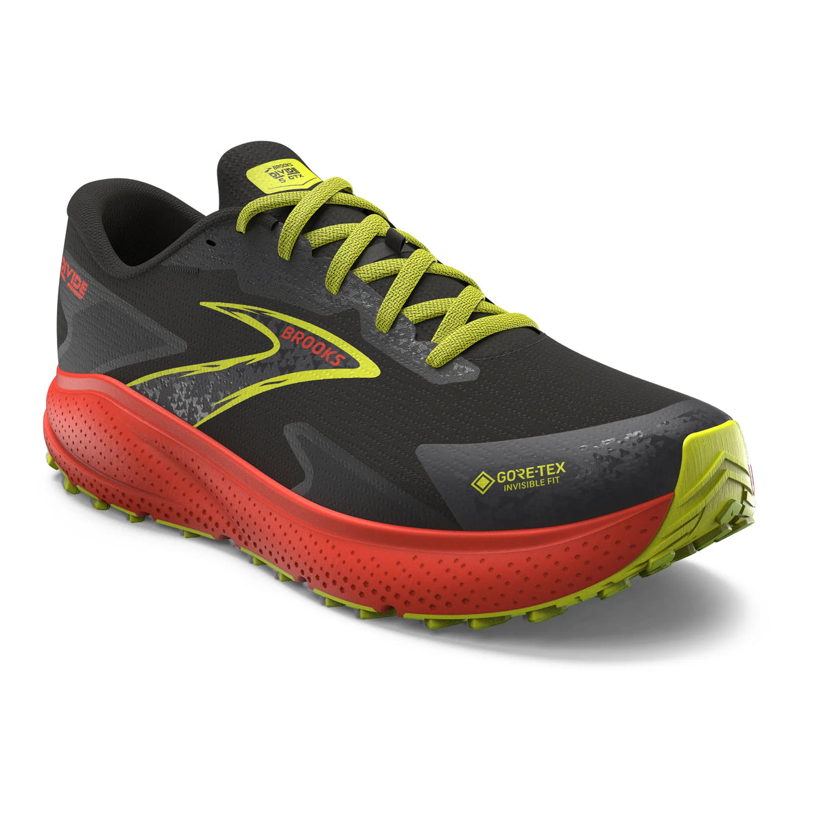 Brooks Divide 5 GTX Mens Trail Running Shoes: Black/Cherry/Lime