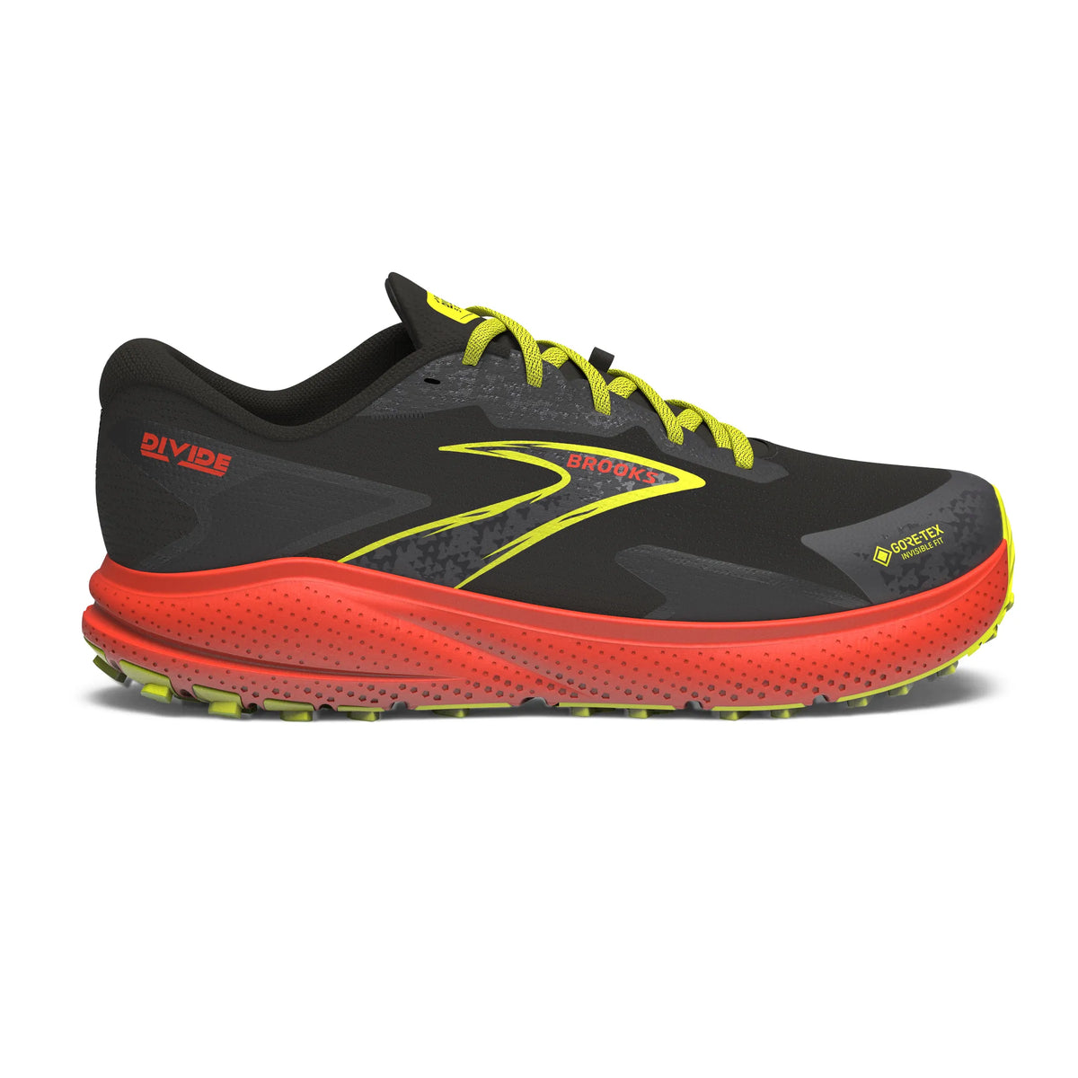 Brooks Divide 5 GTX Mens Trail Running Shoes: Black/Cherry/Lime