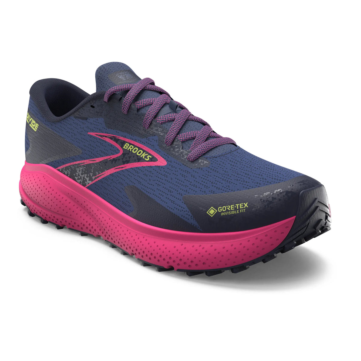 Brooks Divide 5 GTX Womens Trail Running Shoes: Grey Blue/Pink/Lime