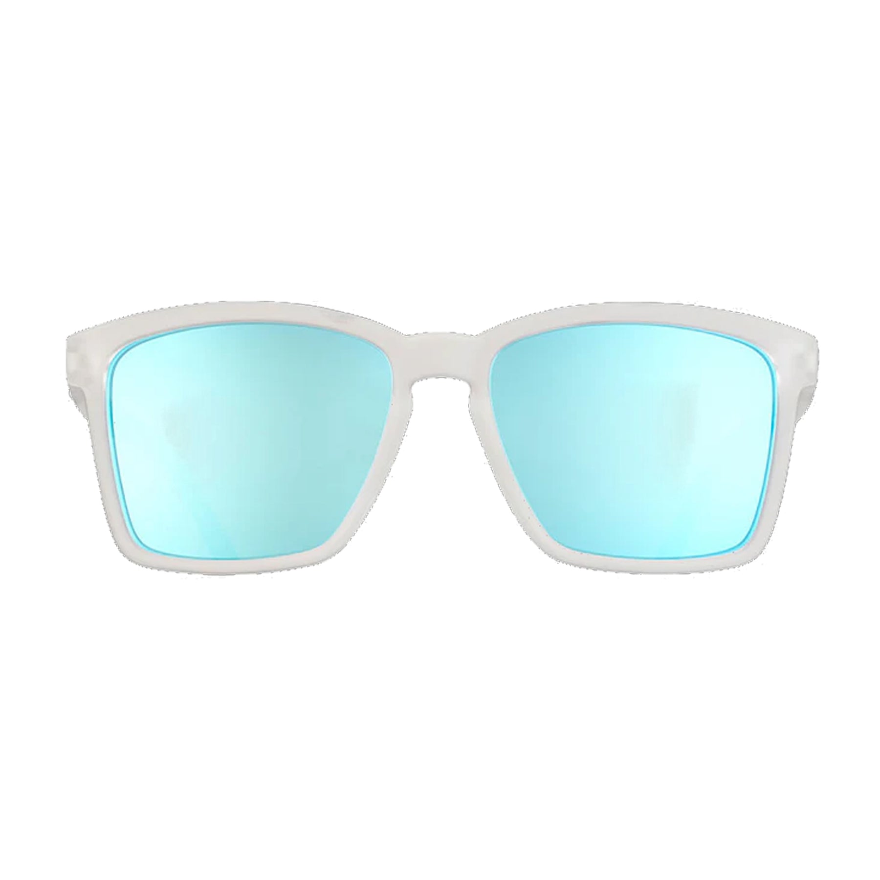 Goodr Advantage Sunglasses Light Blue Reflective Lenses: White Frame