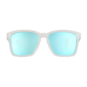 Goodr Advantage Sunglasses Light Blue Reflective Lenses: White Frame