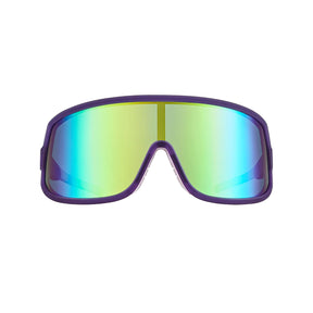 Goodr No Hands Sunglasses Green Yellow Reflective Lenses: Purple Frame