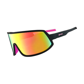 Goodr Stunt Sunglasses Pink Reflective Lenses: Black Frame