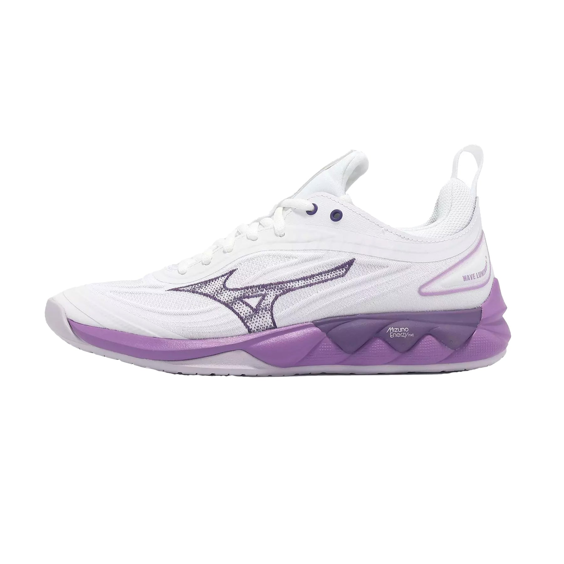 Mizuno Wave Luminous Netball Shoes: White/Purple/Quince