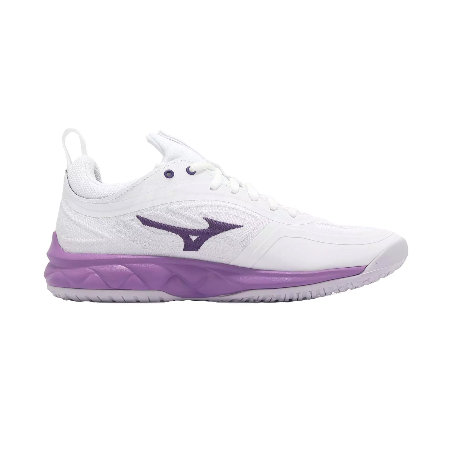 Mizuno Wave Luminous Netball Shoes: White/Purple/Quince