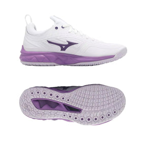 Mizuno Wave Luminous Netball Shoes: White/Purple/Quince